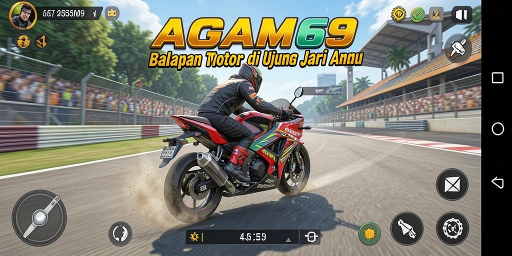 Gameplay AGAM69 menunjukkan balapan motor yang mendebarkan.