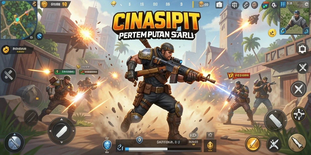 Tangkapan layar utama CINASIPIT menunjukkan aksi pertempuran seru antar pemain.