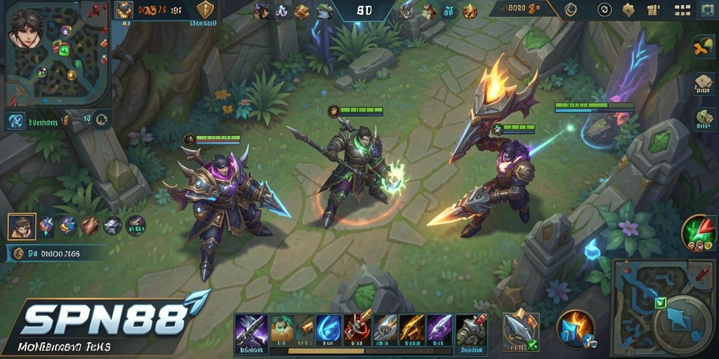 Tampilan pertarungan epik dalam gameplay MOBA SPN88.